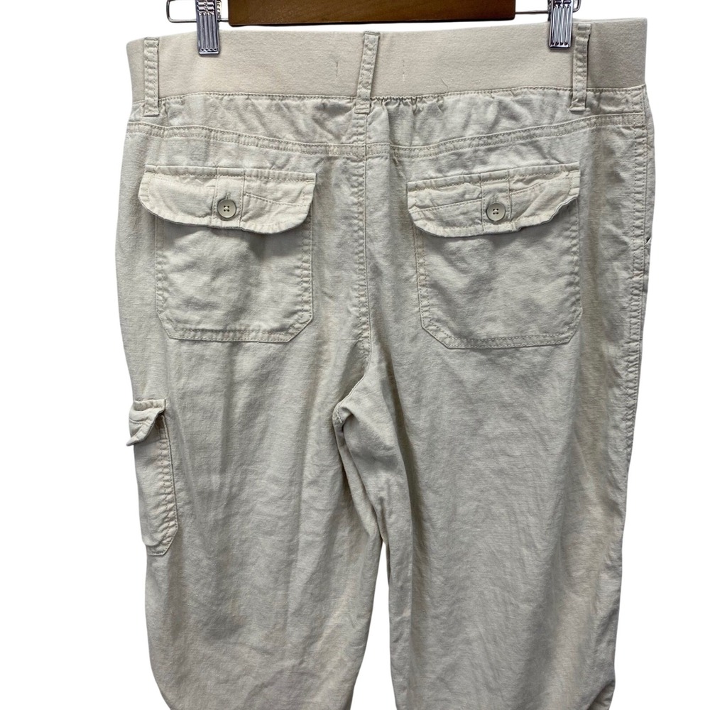 Cato Cargo Cropped Pants Womens 14 Linen Blend Elastic Waist Utility Capris